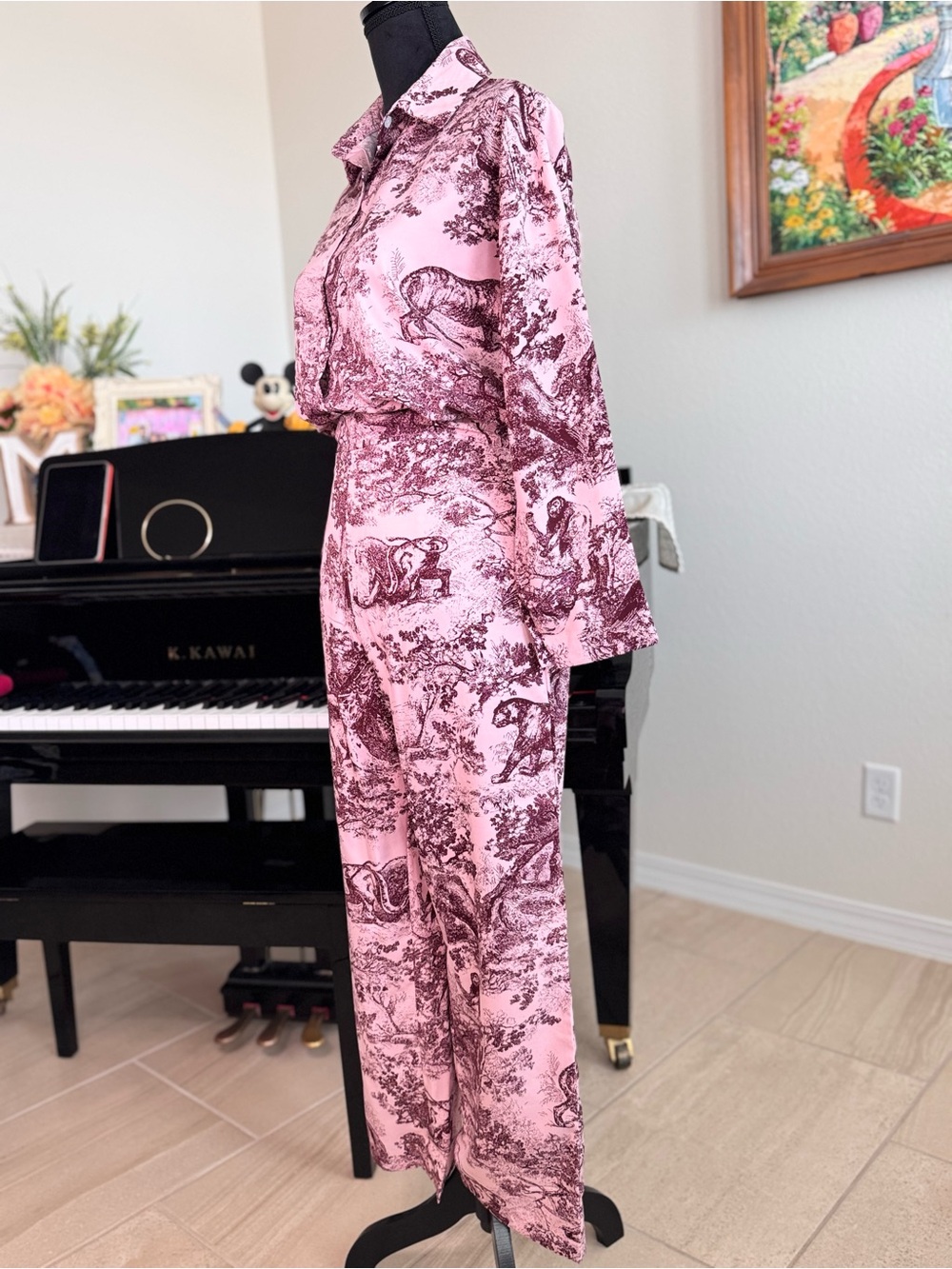 Women's Pink Toile Wide-Leg Jumpsuit - Picture 5 of 13
